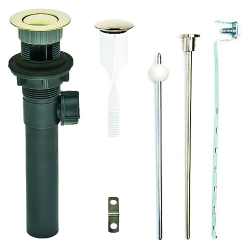 Never Clog Sink/Lavatory, Gray ABS ClogFREE Universal Pop-Up Drain Assembly-Easy Remove Magnetic Stopper-Polished Brass (Grey Body with Overflow)