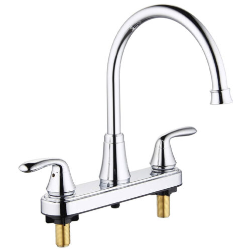 Morganite 8" Two-Handle Kitchen Faucet with Easy Install QuickNut and Side Sprayer, Chrome