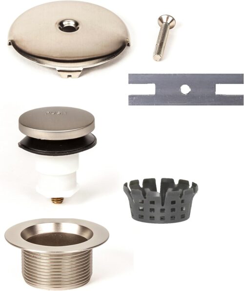 PF WaterWorks Toe Touch (Tip Toe or Foot Act.) Bath Tub Drain Assly (Coarse Drain 11.5 TPI + Stopper + One (1) Hole Face Plate - Free Hair Catcher/Strainer - Eliminate Clogs