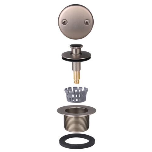 Brass Bathtub Drain Trim Kit - Lift Lock Stopper, 2 Hole Faceplate, Drainshoe